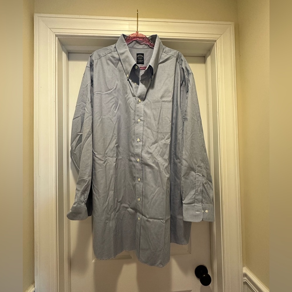 Brooks Brothers 20 36/37 (4XL) Long Sleeve Dress Shirt Blue and White Plaid